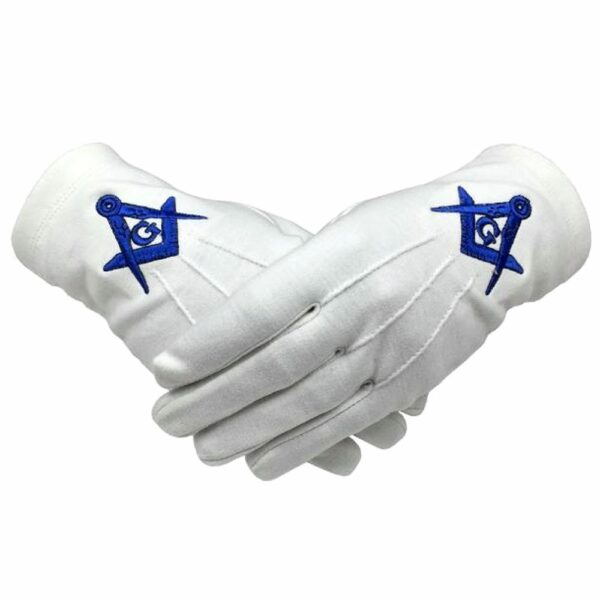 Blue Lodge Gloves White Cotton Machine Embroidery Blue Lodge Gloves White Cotton Machine Embroidery