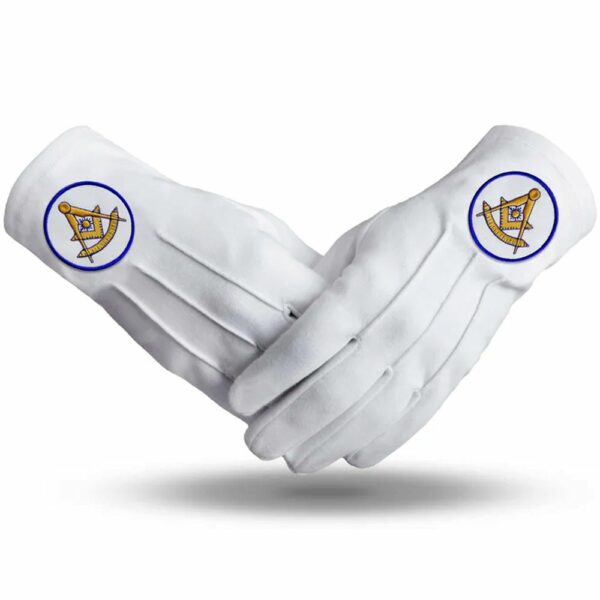 Past Master Blue Lodge Gloves Cotton White Patch Blue Borders