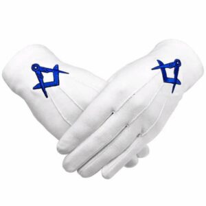 Mason Blue Gloves White Cotton with Blue Square Compass