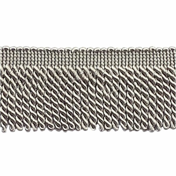long Bullion Fringe Trim Silver Grey