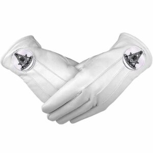 Past Master Blue Lodge Gloves White Leather Black Emblem