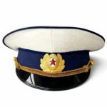 Military Officer Parade Visor Cap White Blue Red Star Hat