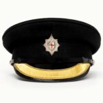 Military Black Wool Peak Cap Chinstrap Plain Button