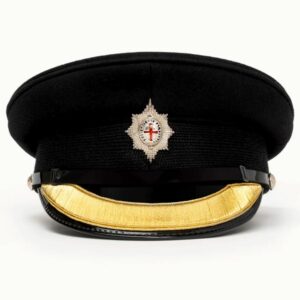 Military Black Wool Peak Cap Chinstrap Plain Button