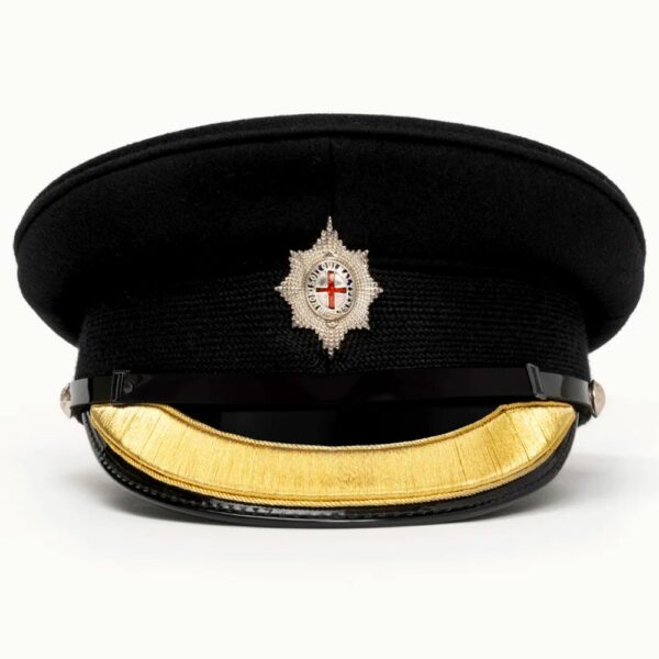Military Black Wool Peak Cap Chinstrap Plain Button