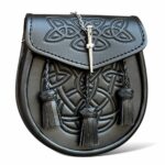 Men Scottish Embossed Leather Black Kilt Sporran