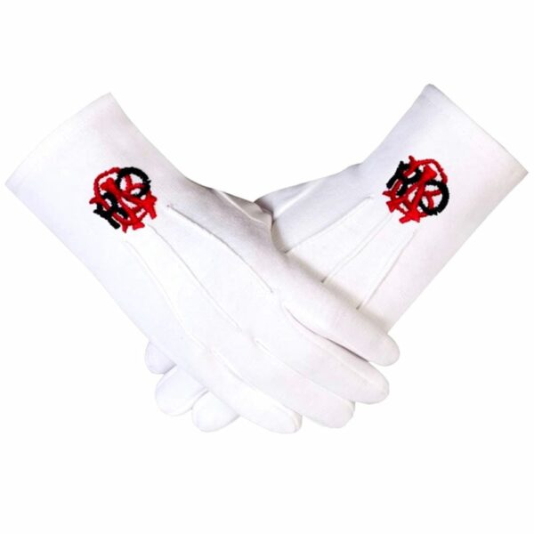 Red Black Machine Embroidery White Cotton Gloves