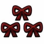 Bullion Embroidered Red Bow Patch Trio