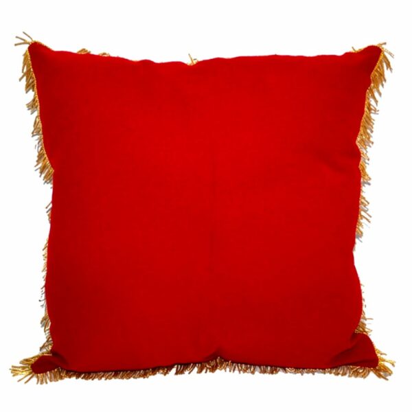 Red velvet fringed cushion